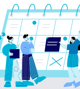 illustration of people around large calendar